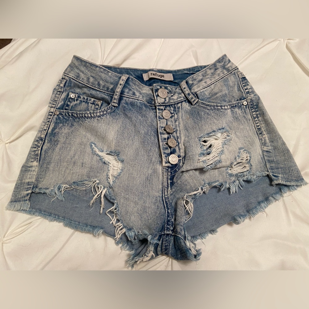 Refuge Light Blue Distressed Jean Shorts